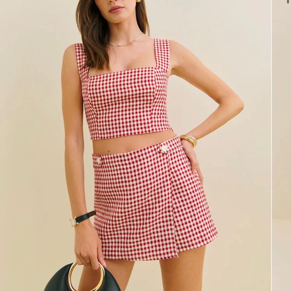 Reformation Jasmine Linen Too in tomato check